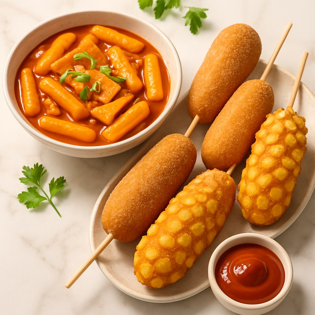 Tteokbokki and Korean Corn Dogs